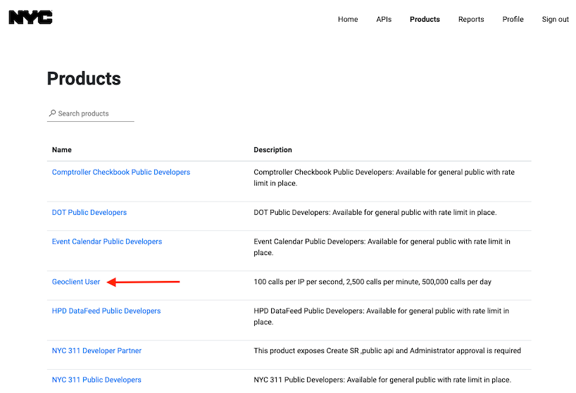 Products page